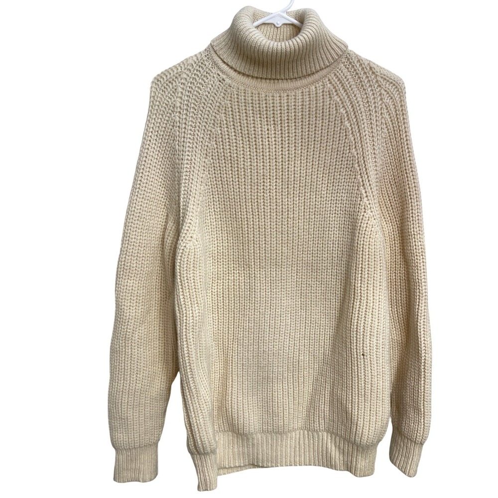 Aran Sweater Market M Merino Wool Turtleneck Fisherman Sweater Ireland Cream